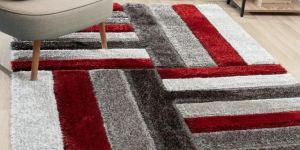 Red & Grey Geometric 3D Carved Design Super Soft Microfiber Modern Hand Tufted Floor Rug