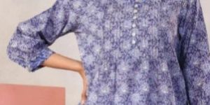 Gayatri Blue Pintuck Hand Block Print Women Top