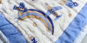 Aeroplane Hand Block Printed Cotton Baby Quilt