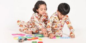 Cotton Woven Full Sleeves Elephants Printed Night Suit for Kids