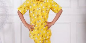 Ghost Print Yellow Cotton Co-ord Sets for Boys