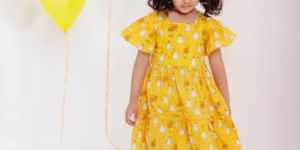 Whimsical Ghost Print Yellow Summer Cotton Dress for Girls