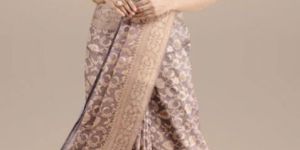 Chamunda Ash Grey Pure Katan Silk Banarasi Handloom Saree