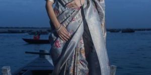 Maheshwari Grey Pure Soft Silk Banarasi Handwoven Saree