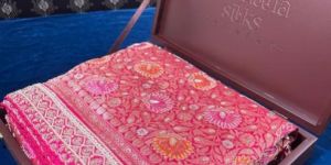 Nita Ambani in Custome Pink Multi Resham Kadwa Floral Woven Saree