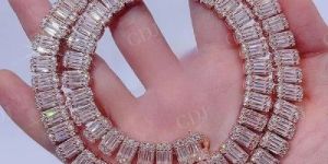 10mm Baguette Moissanite Rose Gold Plated Sterling Silver Chain