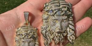 14k Gold Plated Moissanite Iced out Jesus Piece 925 Sterling Silver Pendant