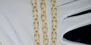 Heavy Beads Round Tennis 14k Yellow Gold Plated Sterling Silver Chain