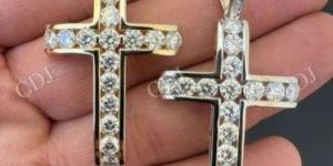 Mens Hip Hop Tennis Cross Gold Plated Real 925 Sterling Silver Pendant