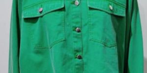 Dark Green Full Sleeves Ladies Fancy Denim Jacket