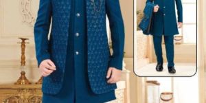 0-14 Years Boys Blue Indo Western Set