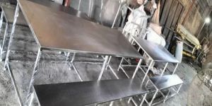 Silver Stainless Steel Canteen Table with Bench