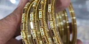 Golden Stone Work Glass Bangles