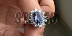 925 Sterling Silver Oval Tanzanite and Moissanite Engagement Ring