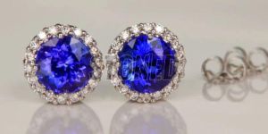 Natural Tanzanite and Moissanite Stud Earring