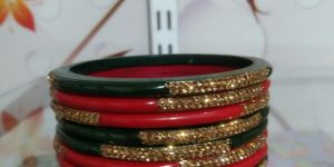 8 Pcs Red and Green Lac Bangle Set