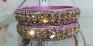 Stone Work Party Wear Pink Lac Bangle Set