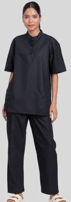 Band Collar Charcoal Black Women Scrub