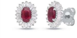 Ruby Stone & Diamond Bugget Silver Ring
