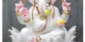 Marble Ganesh Statue Sitting on Lotus
