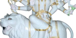 White and Golden Marble Durga Maa Statue
