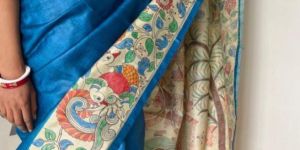 Pure Tusser by Ghicha Madhubani Hand Painted Silk Saree