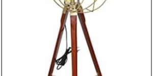 Antique Brass Pedestal Fan with Wooden Tripod Floor Stand