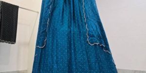Ladies Blue Unstitched Embroidered Lehenga Choli Set