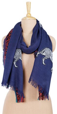 Leopard Navy Blue Scarf Bold and Elegant Animal Print Wrap