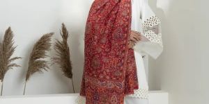 Red-woollen Kani Weave Stole With Intricate Kani Jaal
