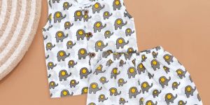 Baby Elephant Print Cotton Jabla & Shorts Set