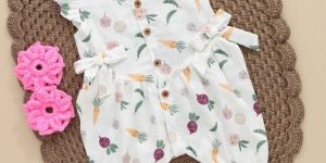 Playful Vegetable Print Baby Romper