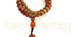 Carnelian with Tulsi Wood Beads, Garnet Adn Tiny German Silver Beads Handmade Mala Necklace