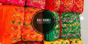 Embroidered Net Unn Work Chunri Fabric