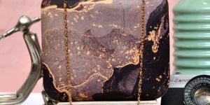 Black Resin Printed Women Clutch Bag