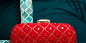 Bright Red Sequins Checks Capsule Clutch Bag for Women