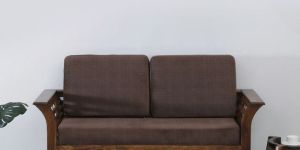 2 Seater Sofa in Scratch Resistant Brown & Provincial Teak Finish