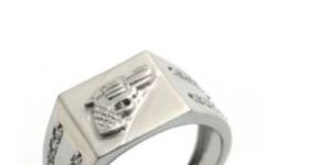 925 Sterling Silver Men's Ring Gun Logo and CZ Diamond