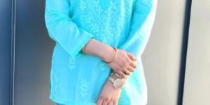 Sea Green Cotton Hand-Embroidered Chikankari Short Top