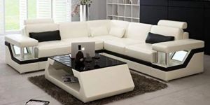 L Shape Sofa Set:- Fully Customizable Leatherette Sofa Set (Cream & Black)
