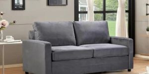 Loveseat: 70'' Velvet Square Arm Loveseat Sofa