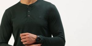 Mens Solid Henley Neck T-shirt
