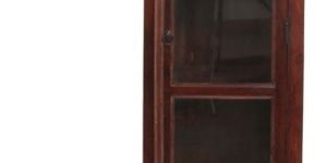 Brown Wood & Glass Display Unit Cabinet For Living Room with Two Drawers