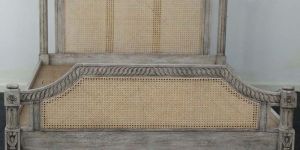 Rattan Cane King Size Wooden Bed