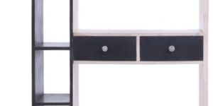 Wooden Camel Brown Book Rack with Two Carved Drawers