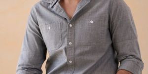 Grey Denim With Pocket Mens Cotton Shirt
