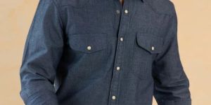 Light Weight Denim Mens Cotton Shirt with Snap Buttons