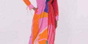 Women Splash Printed Wrap Shirt Dress