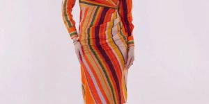 Women Striped Wrap Shirt Dress