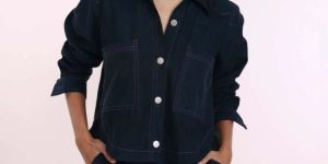 Women Teal Blue Denim Shirt